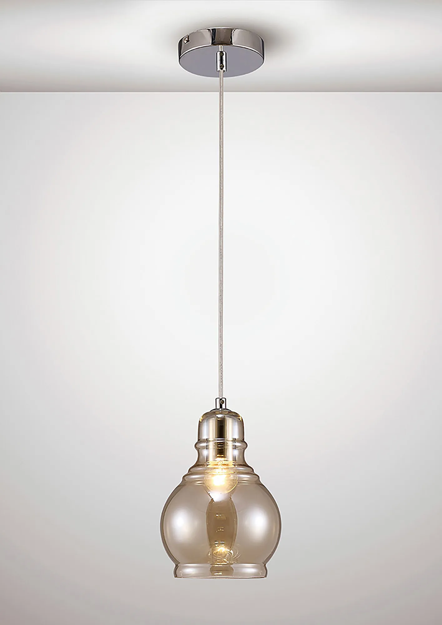 Ariel 16cm Cognac Glass Pendant 1 Light Polished Chrome D0097  Deco Ariel